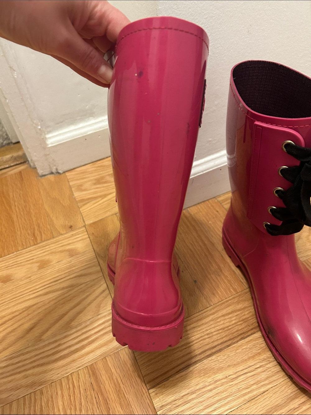 RED Valentino Hot Pink Lace-Up Rain Boots - Picture 10 of 16